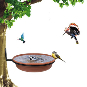 NEECONG bird feeder tree-mounted brick red tray on a wooden fence for easy garden viewing.