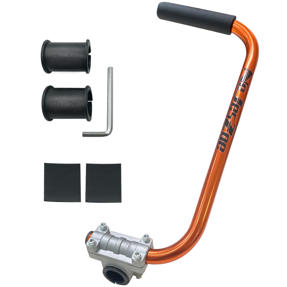 NeJesZoe ergonomic-trimmer-handle-orange for improved posture during yard work.