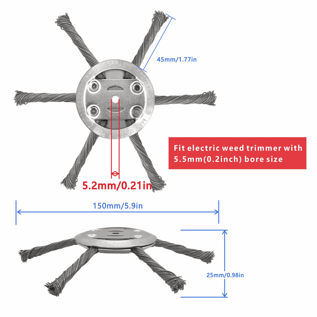 NeJesZoe steel-wire brush cutter head closeup shows robust wire for tough growth