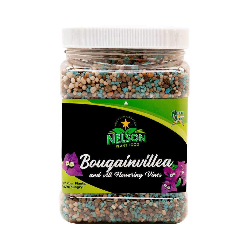 Nelson Plant Food for All Vines boosts bougainvillea blooms with slow-release nutrition.