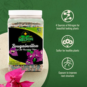 Nelson Plant Food for All Vines promotes wisteria growth and abundant flowers.