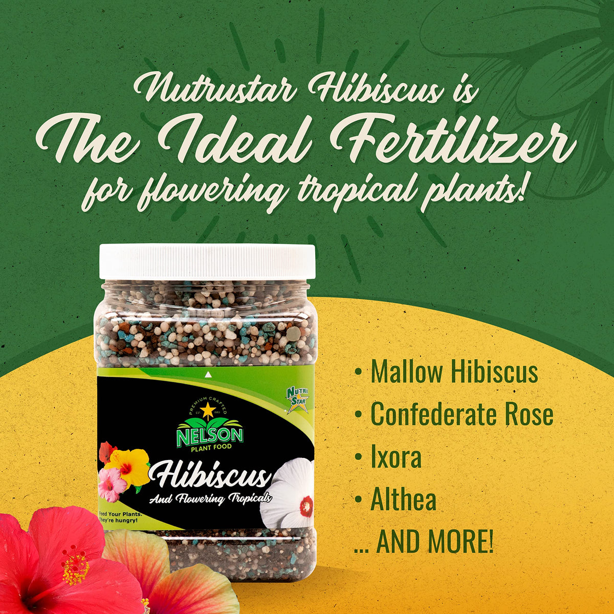 Nelson NutriStar Hibiscus fertilizer bag showing packaging and easy storage
