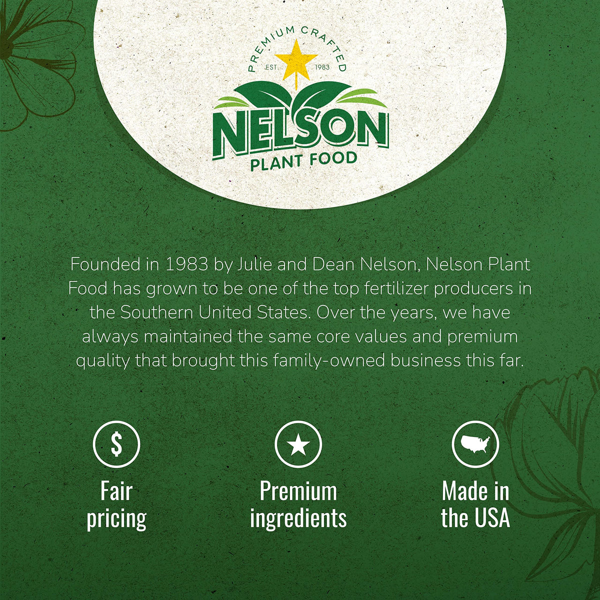 Nelson NutriStar Hibiscus fertilizer applied to hanging, potted, and ground plants