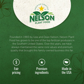Nelson NutriStar Hibiscus fertilizer applied to hanging, potted, and ground plants