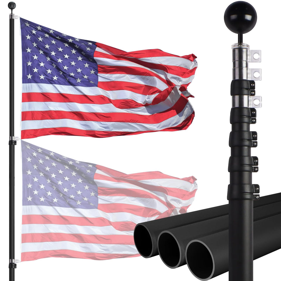 NELXINJO 20ft flag pole extended for durable outdoor visibility.