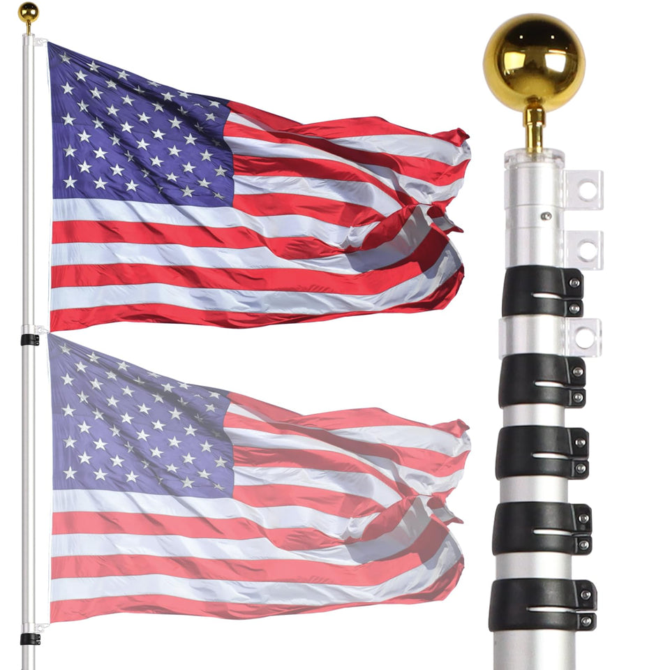NELXINJO 20ft telescopic flag pole side view shows sturdy outdoor design