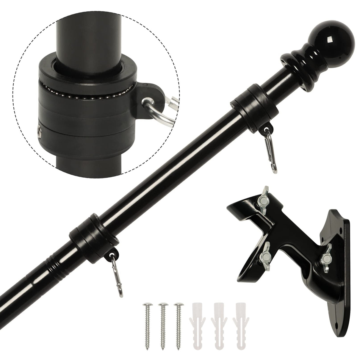NELXINJO 5ft stainless flag pole for durable outdoor mounting with bracket.