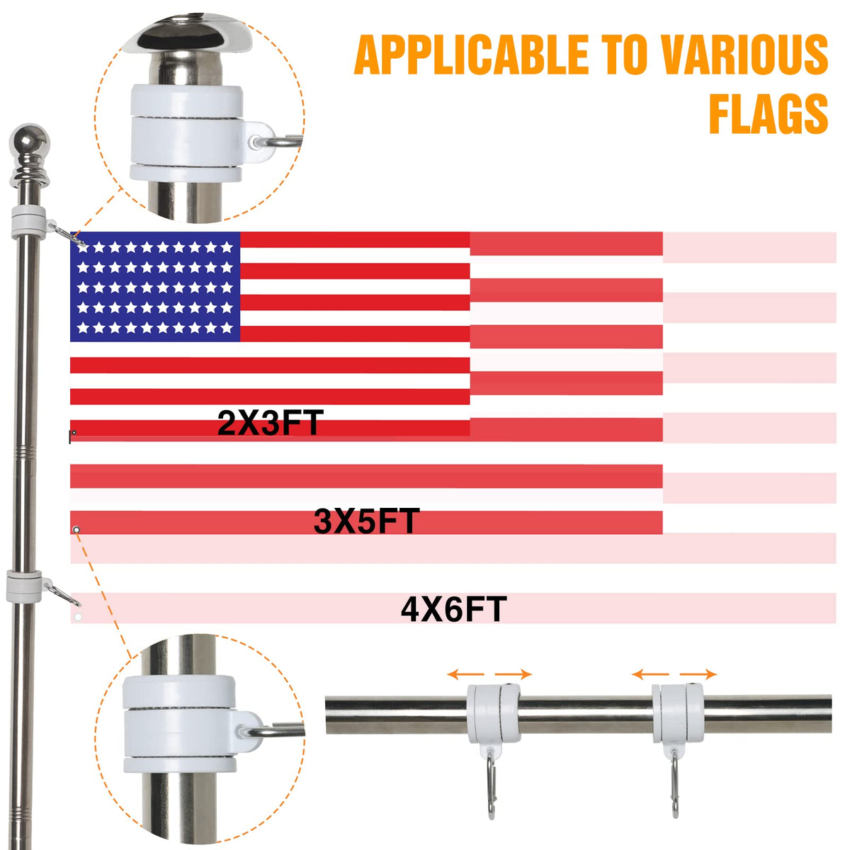 NELXINJO flag pole showing 360-degree rotating rings for smooth flight.
