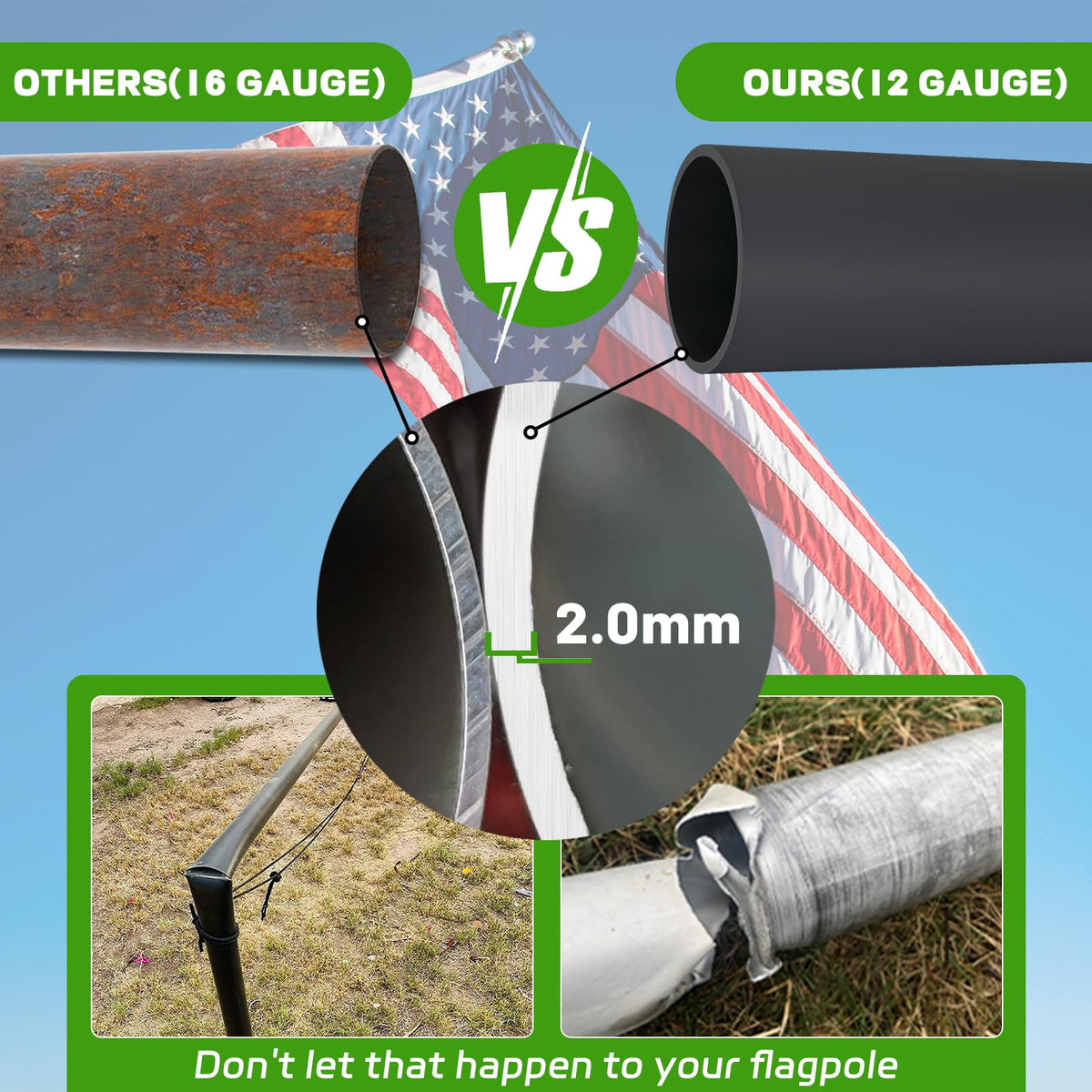 NELXINJO flag pole 6-section design enables compact storage when not in use.