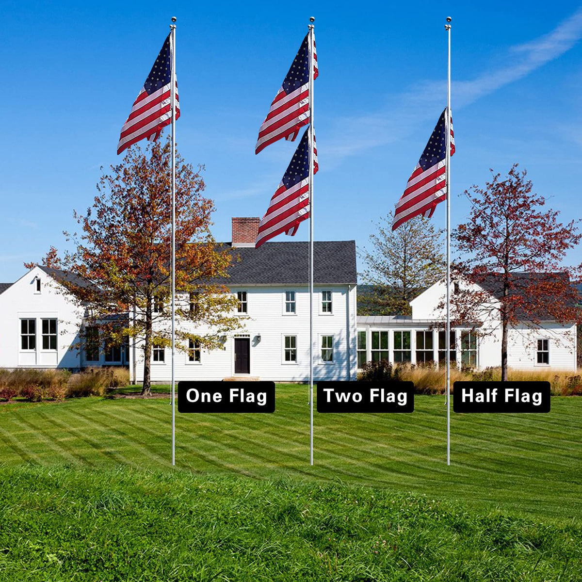 Durable pulley, rope, and clips improve smooth flag hoisting