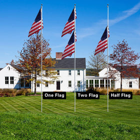 Durable pulley, rope, and clips improve smooth flag hoisting