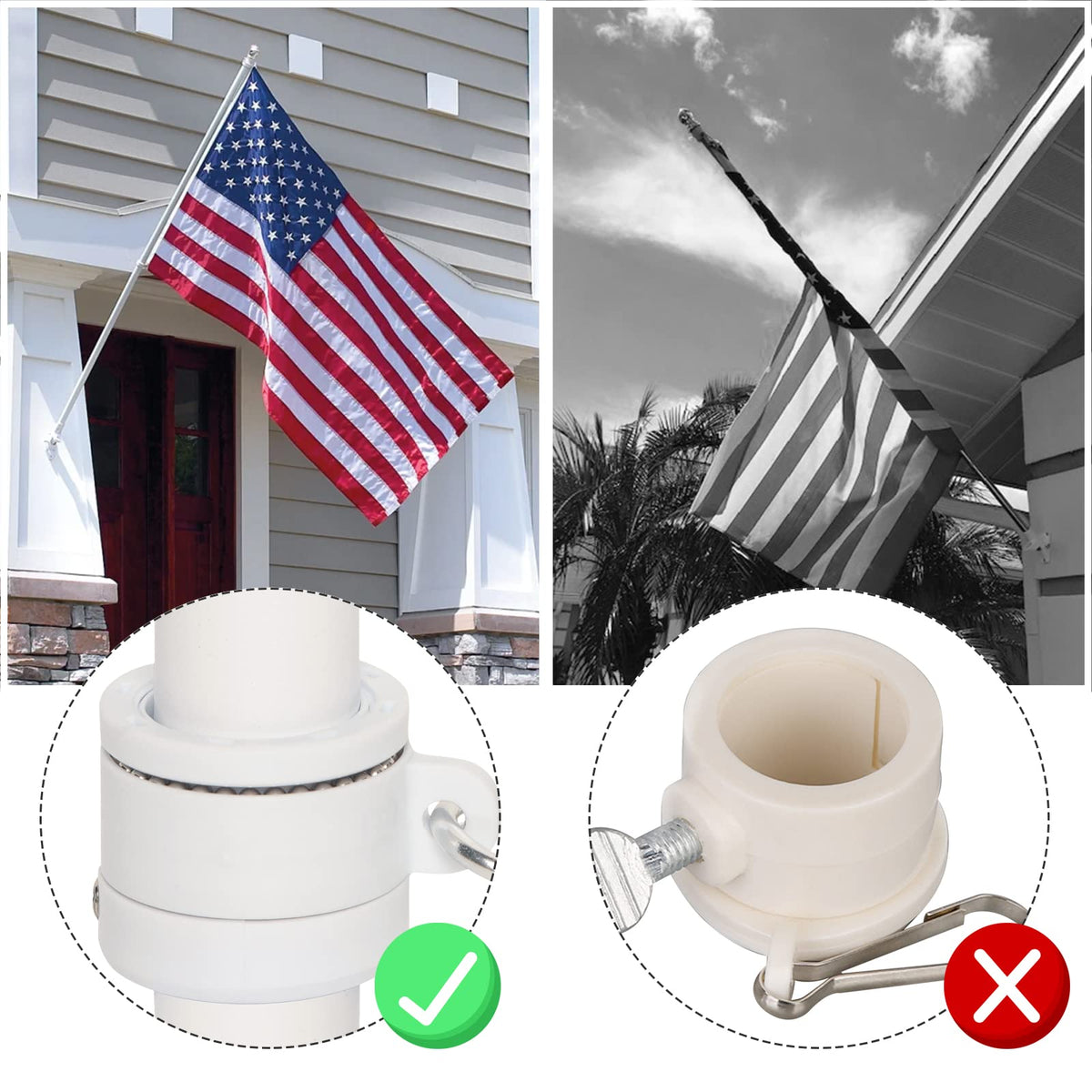 NELXINJO tangle-free ball bearing rings prevent flag wrapping