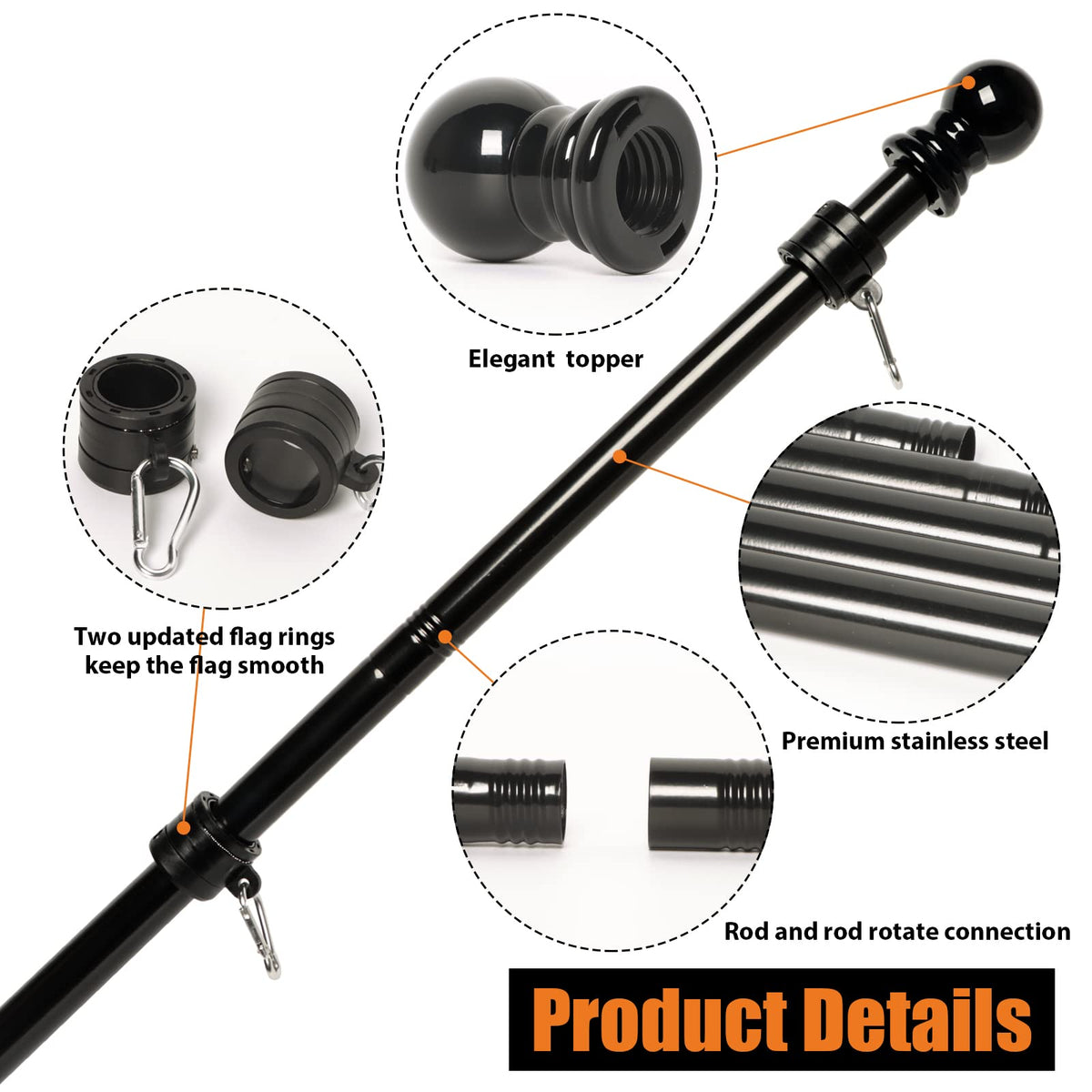 NELXINJO tangle-free flag pole rotation prevents wrapping in windy weather.