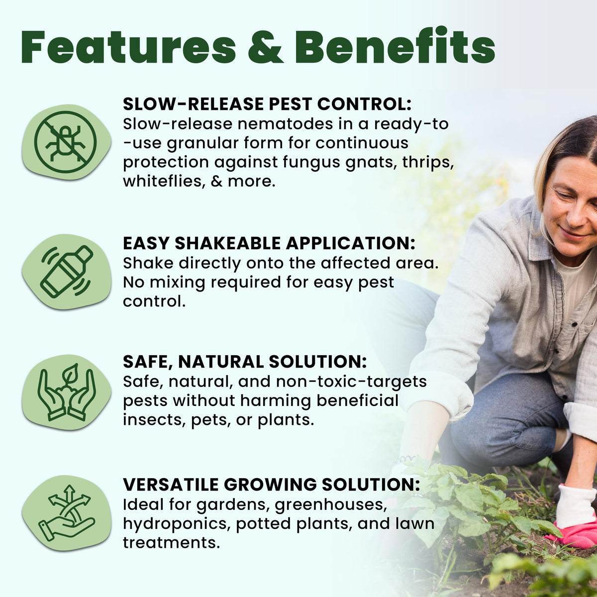 The Environmental Factor NemaKnights shake-on direct application for quick pest control.
