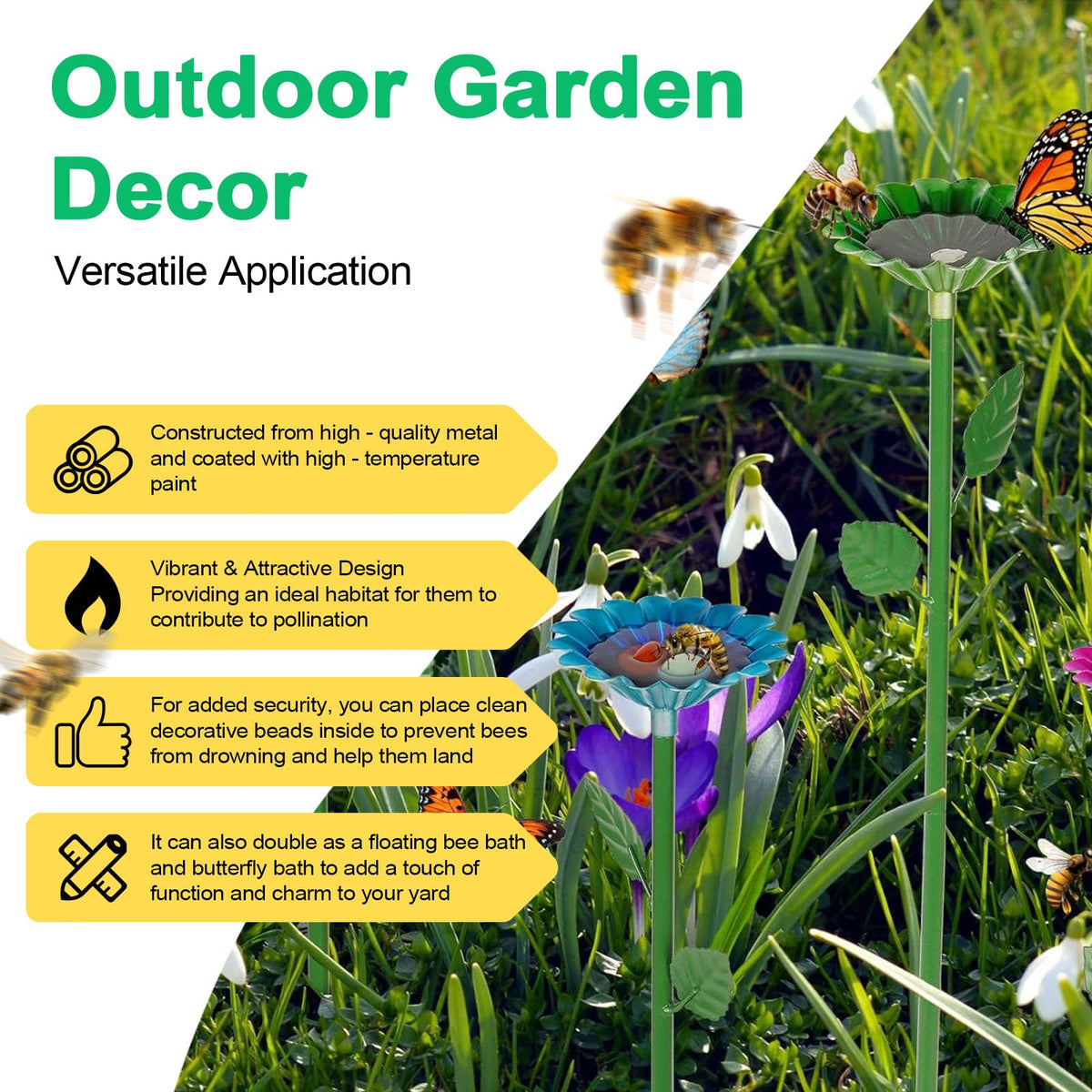 Nenkarn flower-shaped bee watering station yellow adds vibrant, welcoming color to outdoor areas.