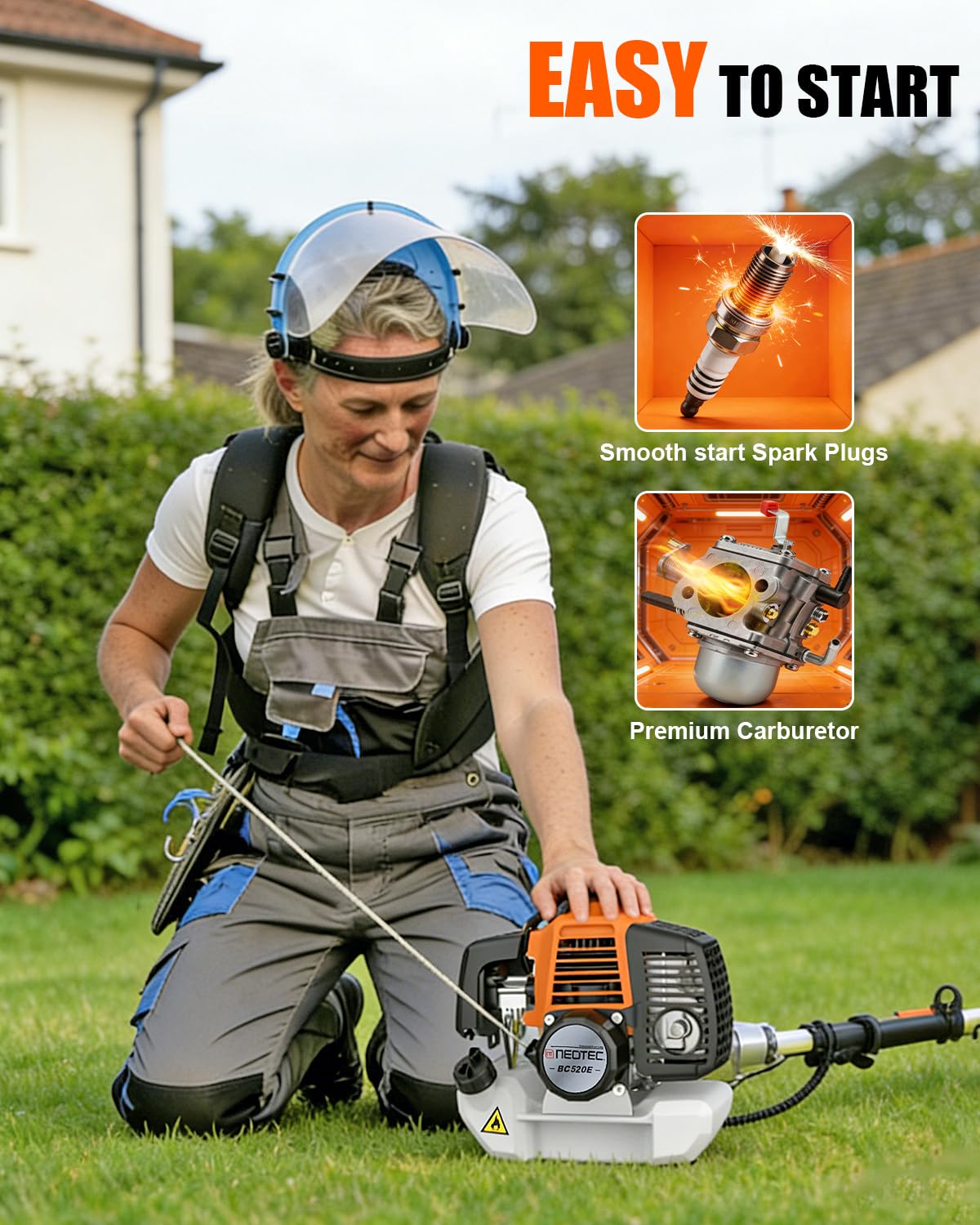 NEO-TEC 15-inch cutting width covers more ground for faster trimming.