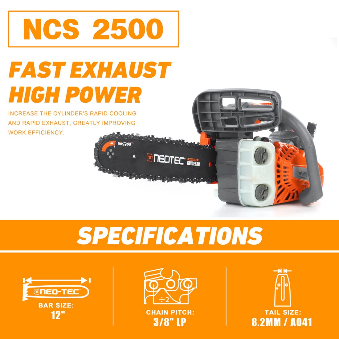 NEO-TEC 25.4cc engine delivers strong cutting power in tight spaces.