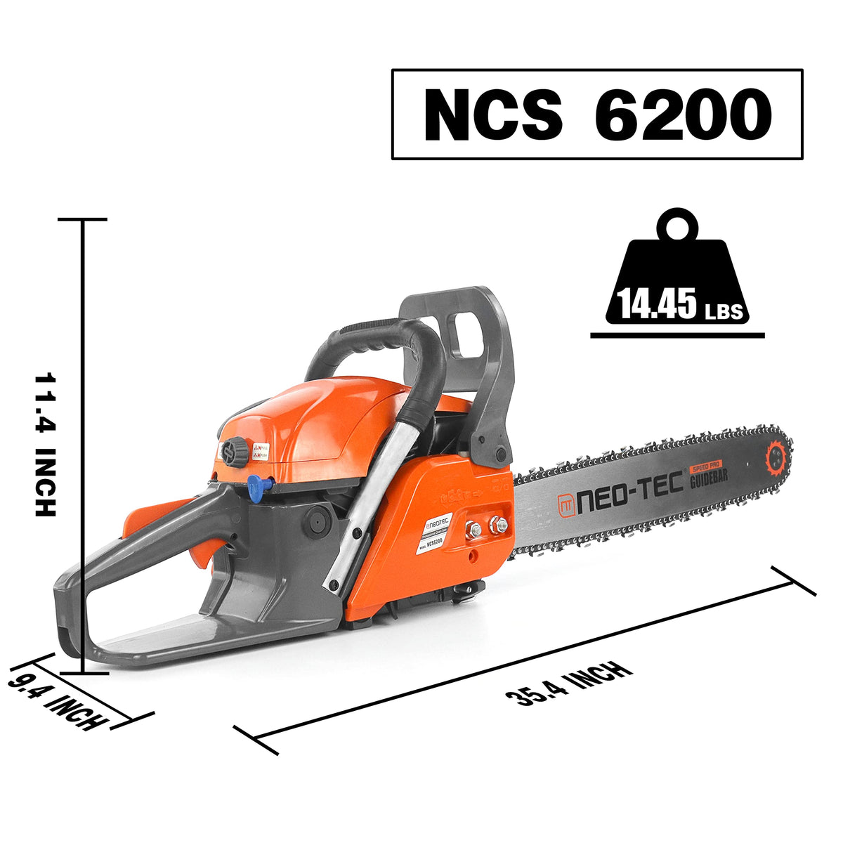 NEO-TEC NCS6200 safety features include chain brake and trigger lockout.