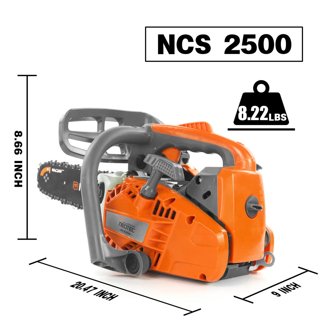 NEO-TEC versatile gas chainsaw for pruning, wood cutting, and yard work.