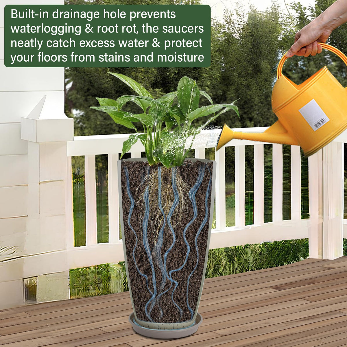 Neoaider balance planter with drainage hole and saucer.