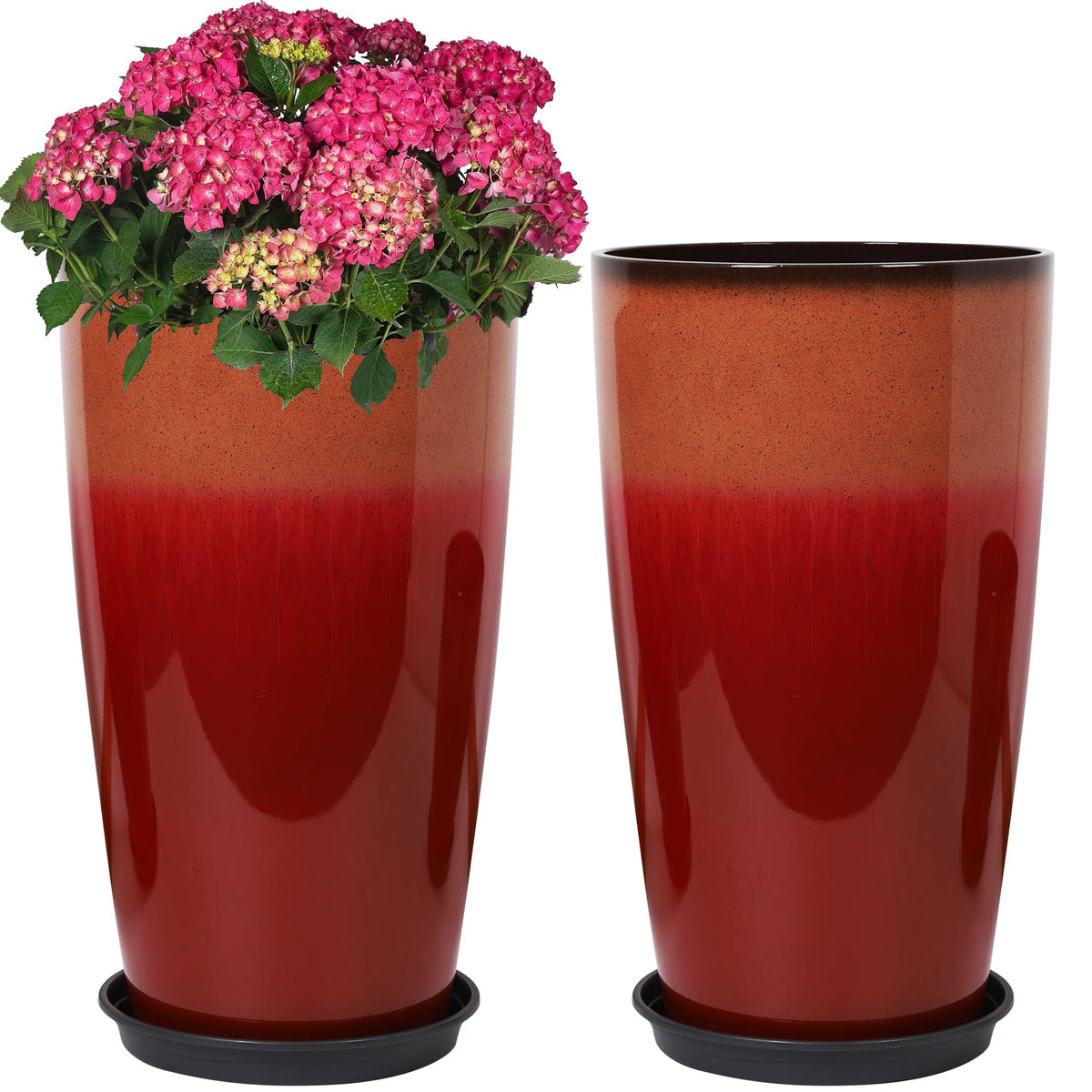 Neoaider fiery red tall planter, front view, ideal for dramatic porch landscaping