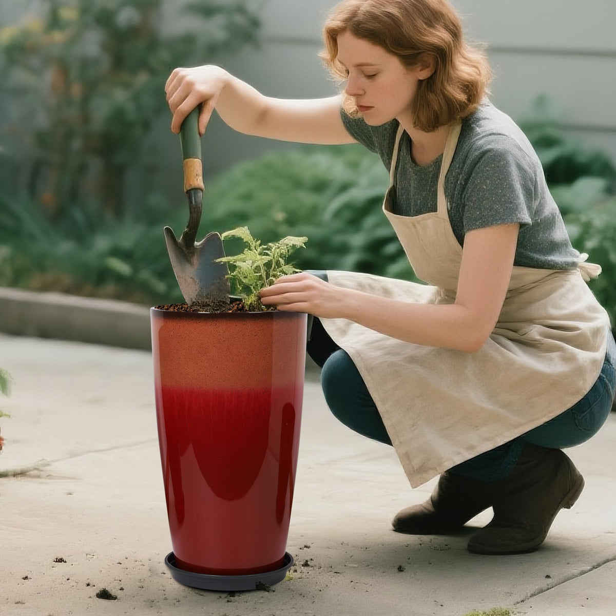 Neoaider fiery red tall planter garden ensemble for balconies and decks