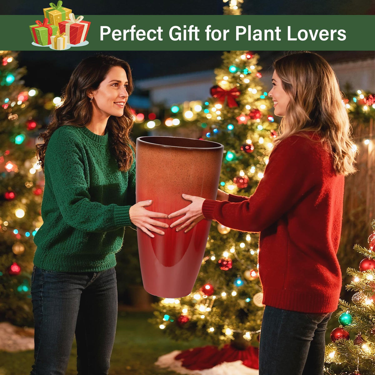 Neoaider fiery red tall planter 21-inch height enabling layered arrangements
