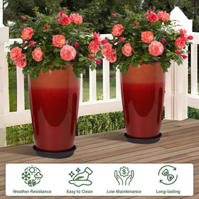 Neoaider fiery red tall planter, side view, lightweight and easy to reposition
