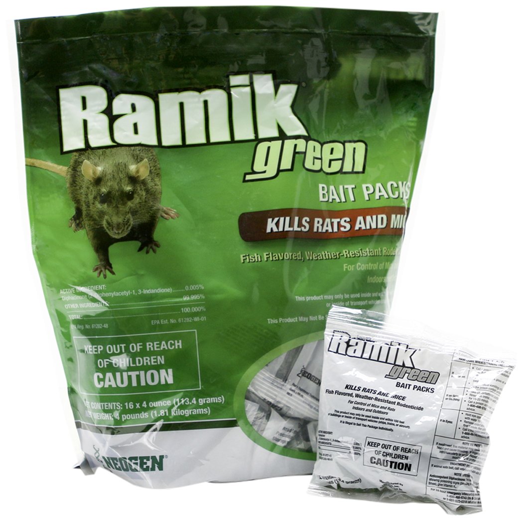 Neogen Ramik Green Nuggets bait pouch closeup showing half-inch pellets