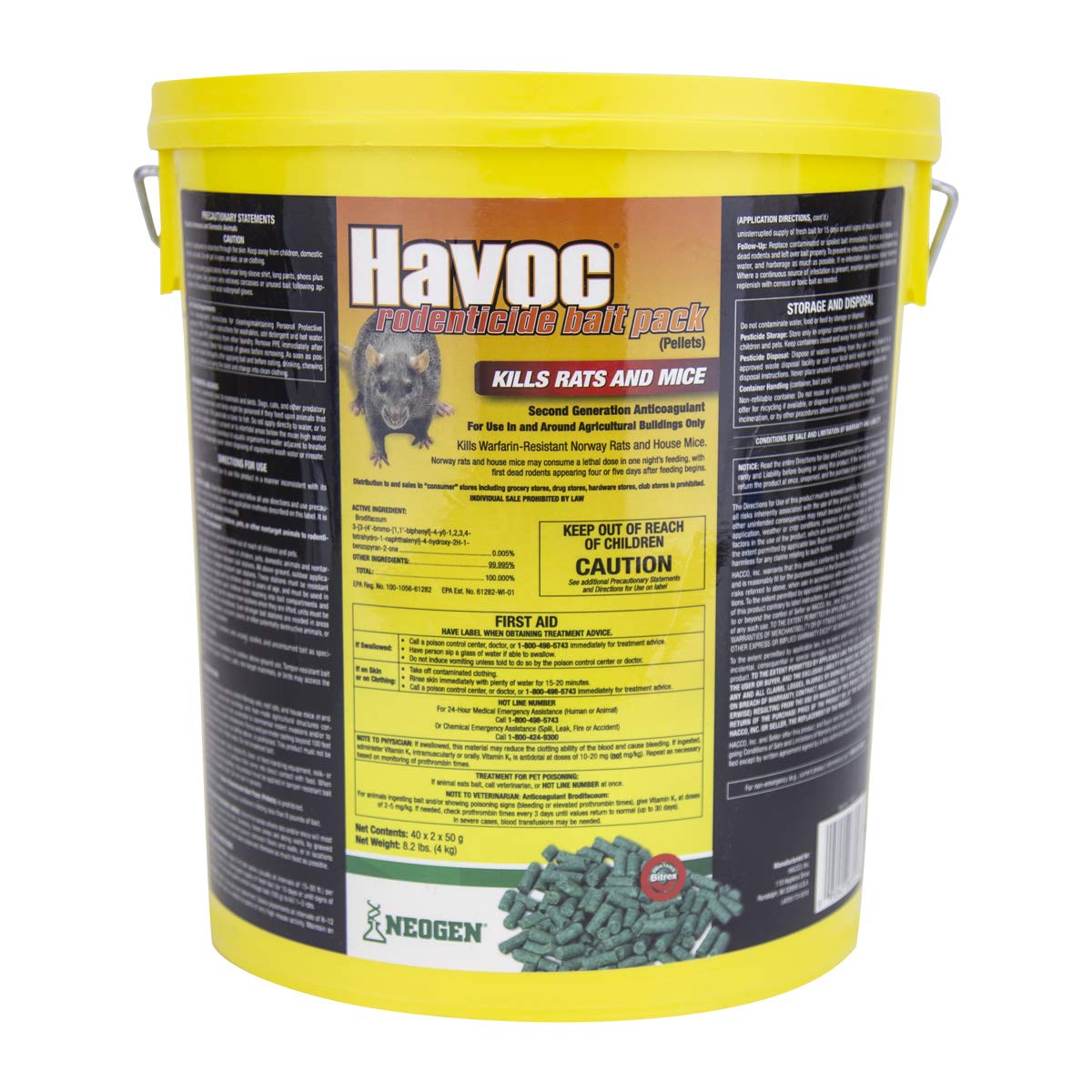 Neogen Havoc rodenticide bait pellet pack provides ready-to-place packaging for effective rodent control near farms.