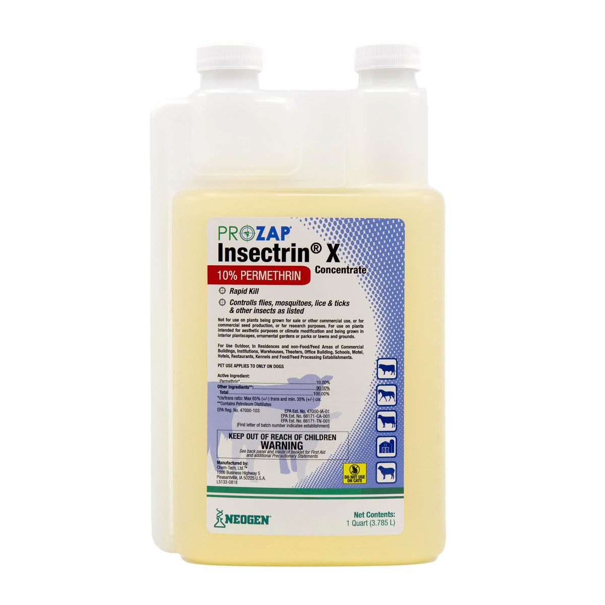 Neogen Insectrin X bottle concentrate for quick spot treatments and livestock backrubber applications