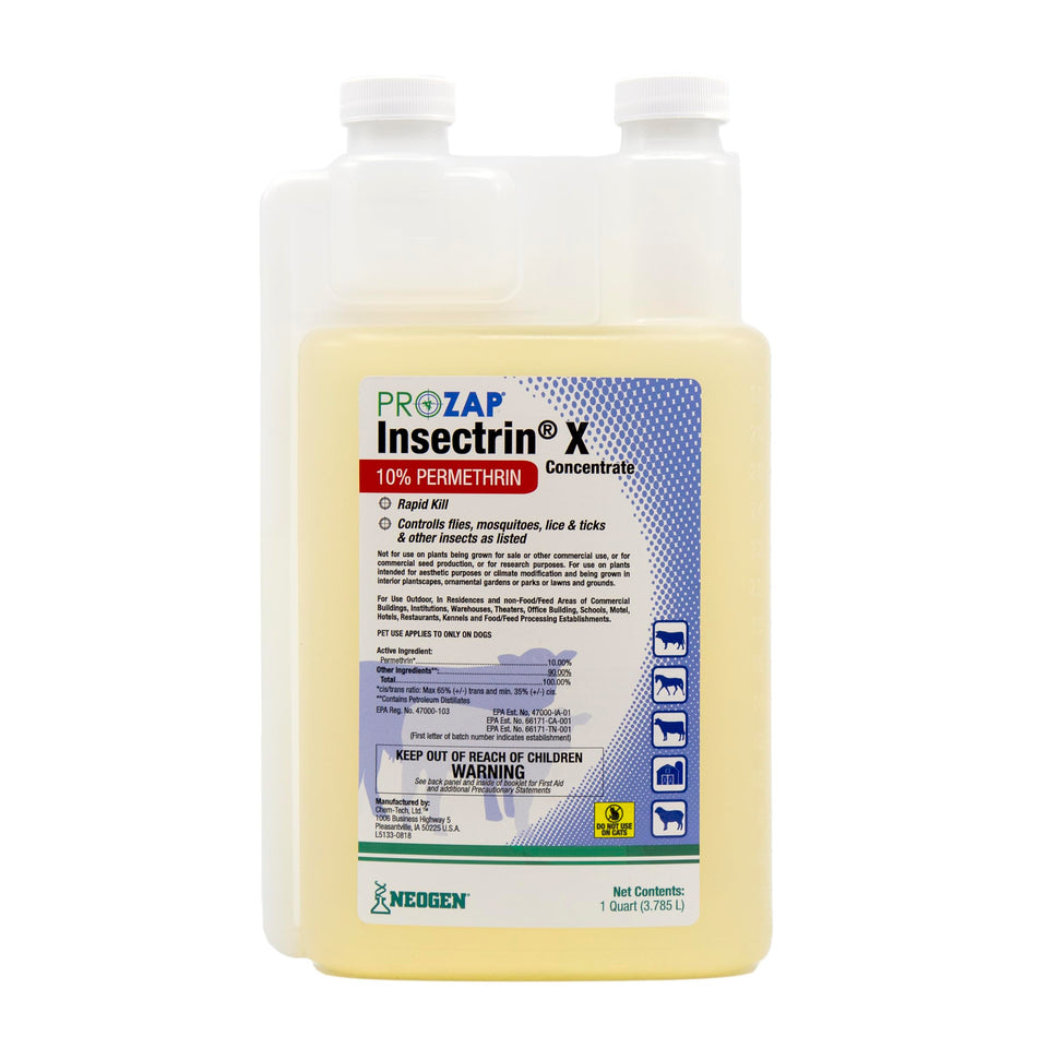 Neogen Insectrin X bottle concentrate for quick spot treatments and livestock backrubber applications