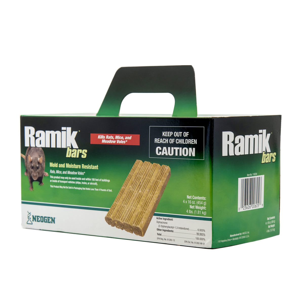 Neogen Ramik Bars breakable into one-ounce pieces for precise baiting.
