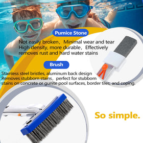 NEOHATION 5-inch stainless steel pool brush clearing stains on tile and plaster