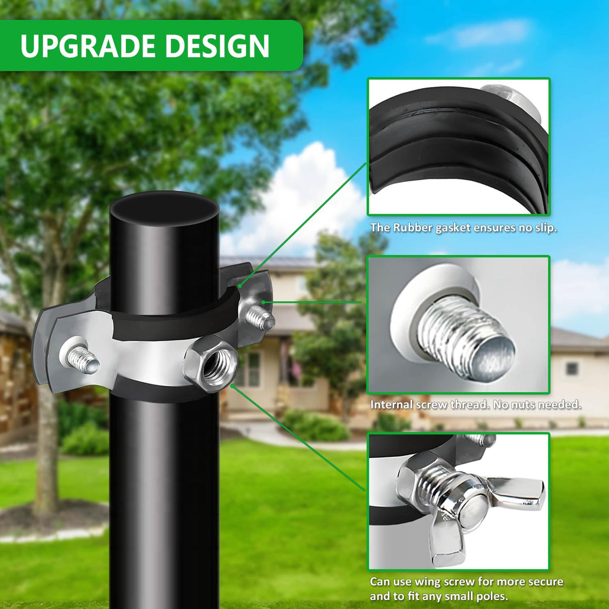 Neokisa heavy-duty bracket holds baffles firmly on shepherds hooks and poles.