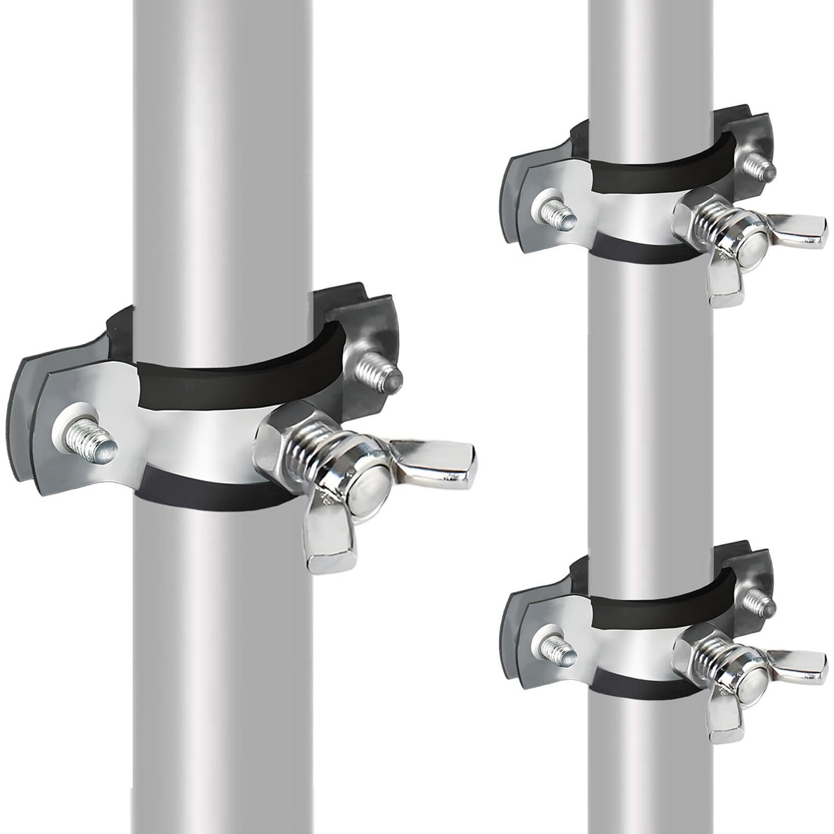 Neokisa metal squirrel baffle bracket securely mounted on a bird feeder pole.
