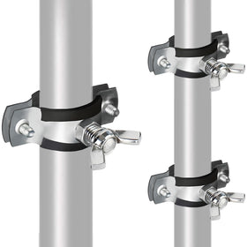 Neokisa metal squirrel baffle bracket securely mounted on a bird feeder pole.