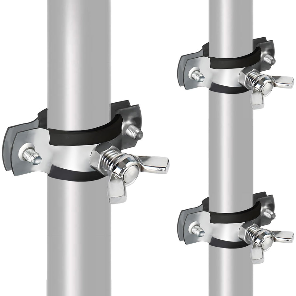 Neokisa metal squirrel baffle bracket securely mounted on a bird feeder pole.