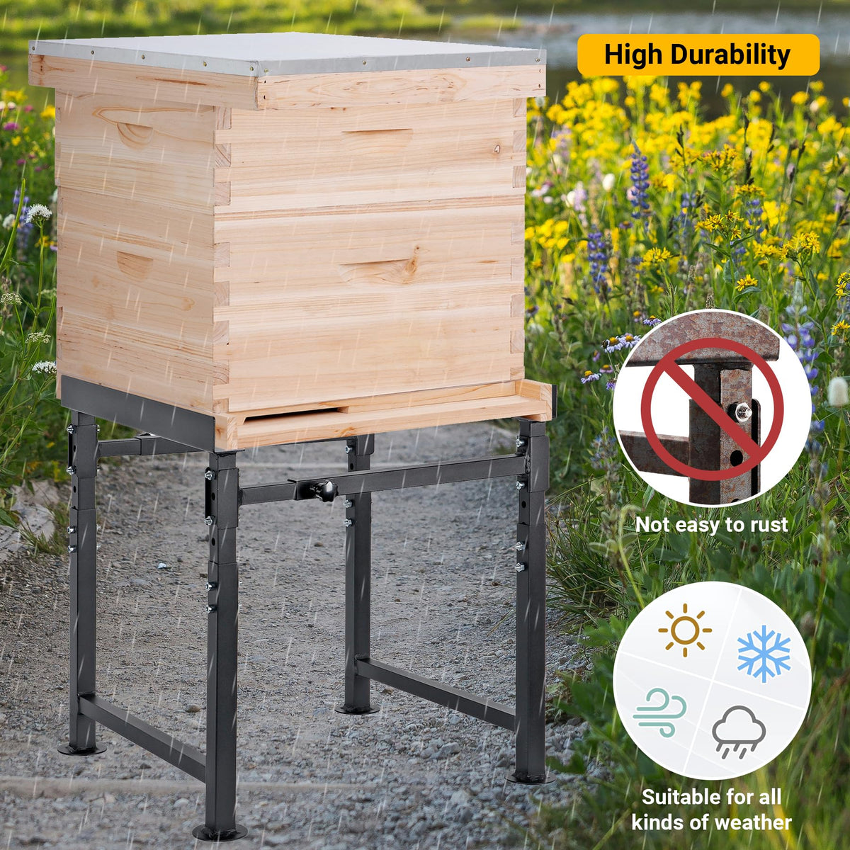 Neorexon hive stand UV-resistant coating protects against sun.