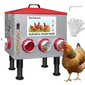 NeoTamarix feeder with 55lb capacity and clear view window for easy level checks