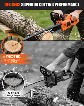 NEO-TEC semi-chisel design image suggests efficient, steady cutting performance