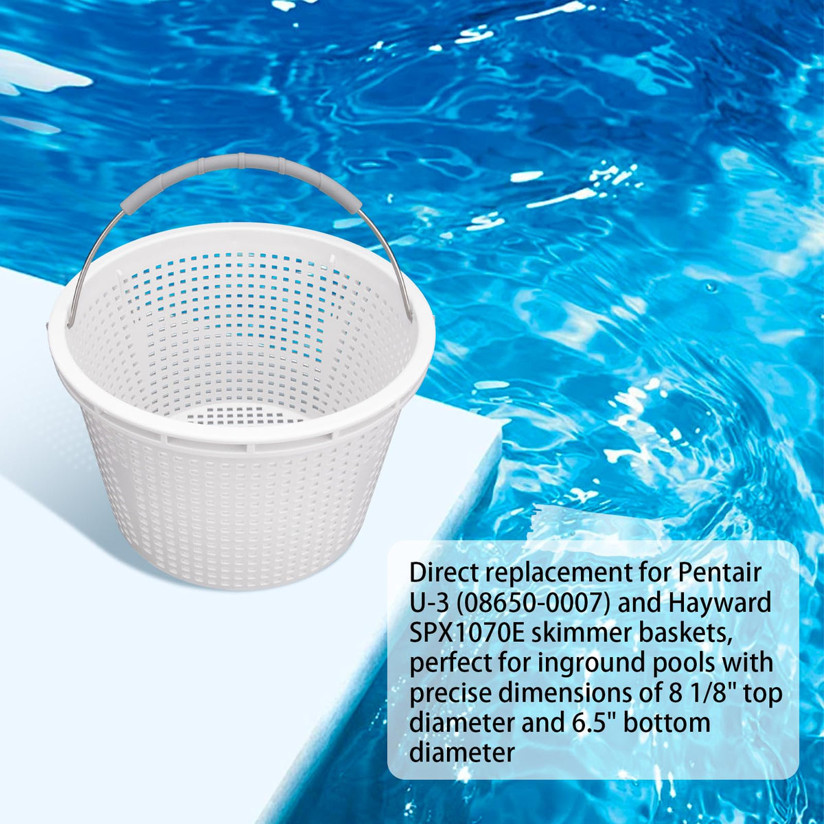 Neowah durable plastic basket withstands pool debris.