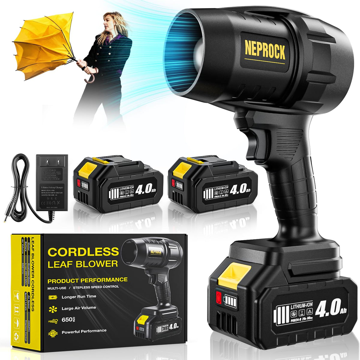 Neprock cordless leaf blower in compact design for easy one-handed use
