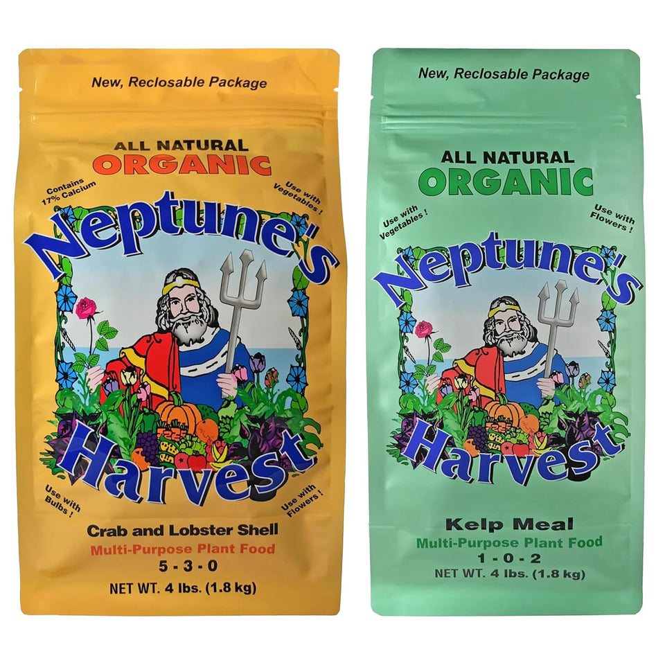 Neptune's Harvest Crab & Lobster Shell Plant Food 5-3-0 boosts soil nutrients for thriving plants
