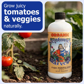 Neptune's Harvest Fish Fertilizer lawn image shows lush green grass