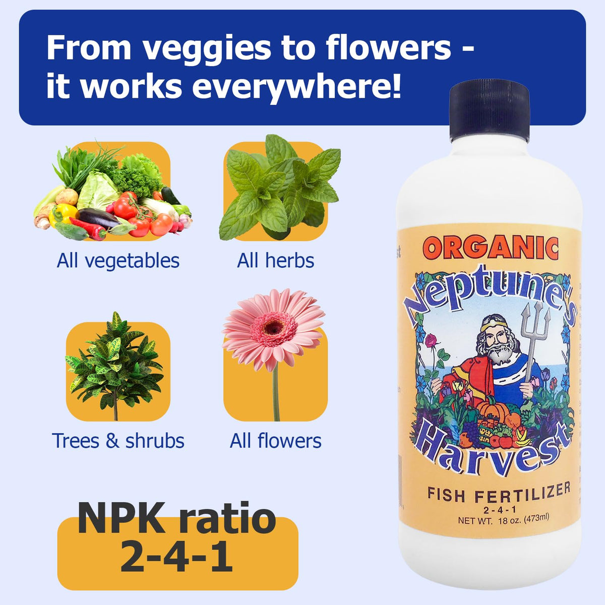 Neptune's Harvest Fish Fertilizer liquid form enables versatile application