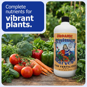 Neptune's Harvest Fish Fertilizer applied to vegetables for healthier growth