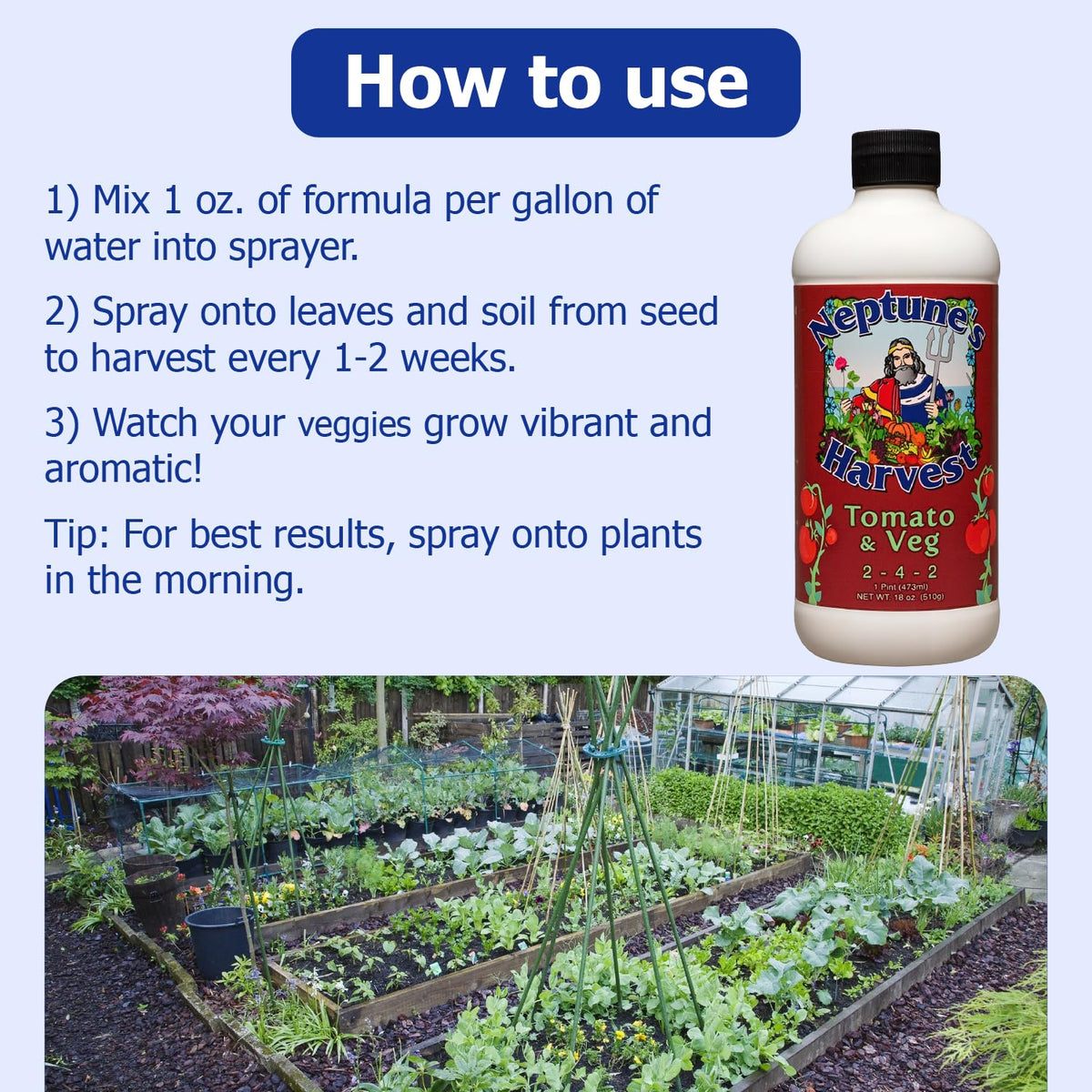 Neptune's Harvest bottle with measurement marks to demonstrate easy dosing