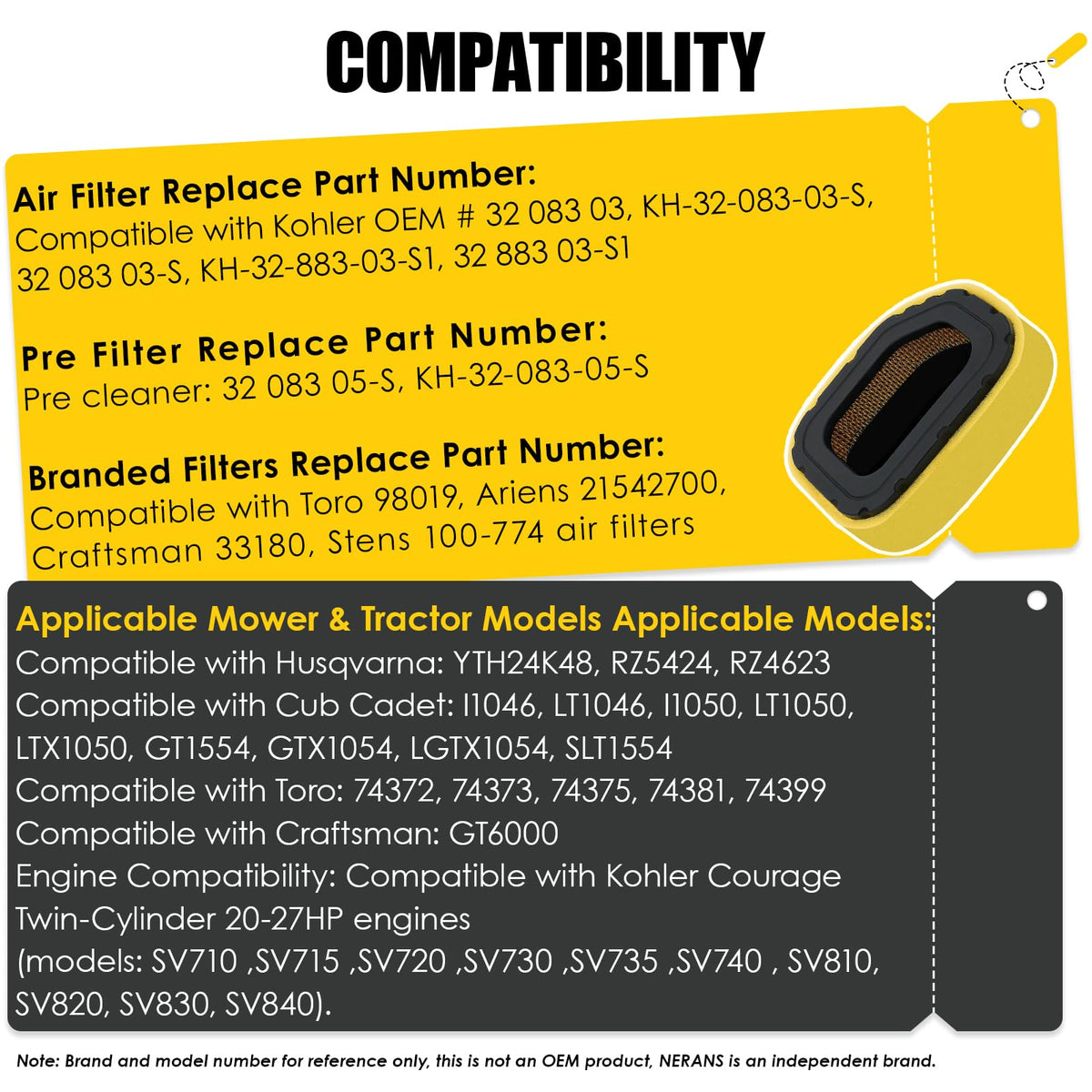 Nerans four-pack air filters simplify mower maintenance.