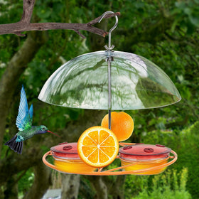 NEROSUN hanging bird feeder with two bowls invites orioles and hummingbirds to your yard.